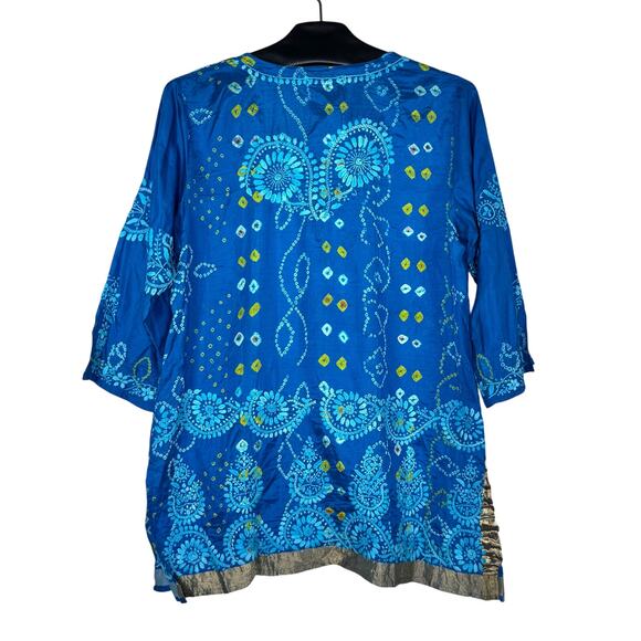 Amaya Blue Embroidered Silk Floral V-Neck Tunic Top 40/Medium - Picture 2 of 9